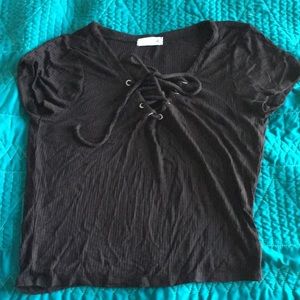 black lace up shirt